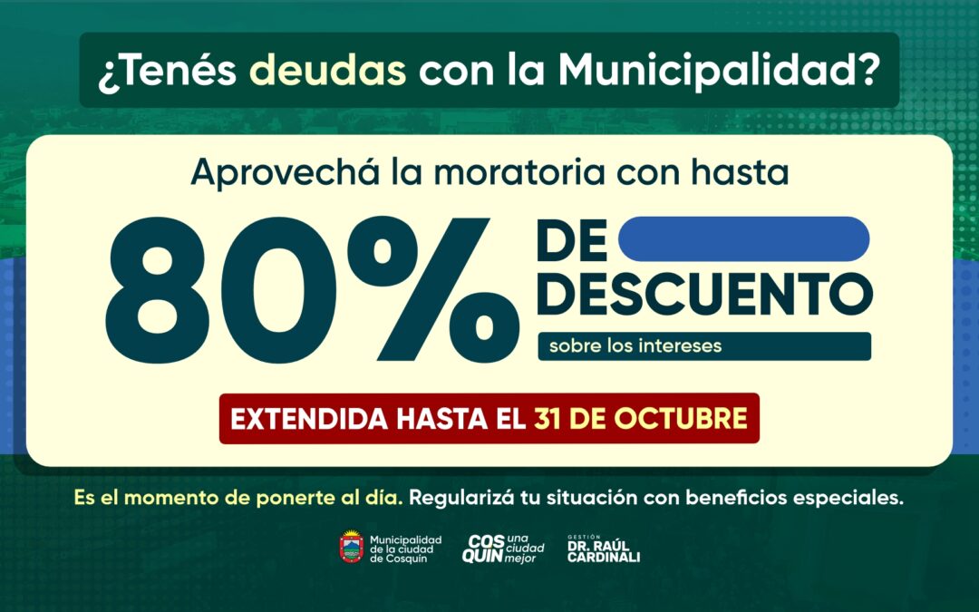 Se extiende la moratoria en Cosquín: hasta 80% de descuento sobre intereses y financiación con Tarjeta Cordobesa